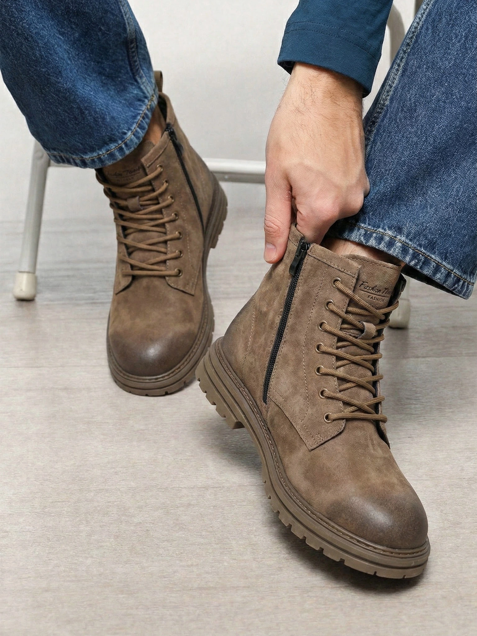 Ботинки цвета хаки на рельефной подошве